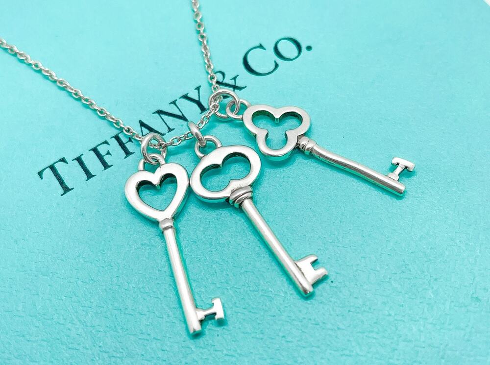 Tiffany & Co. Triple Three Mini Key Pendant Necklace Sterling Silver 16”
